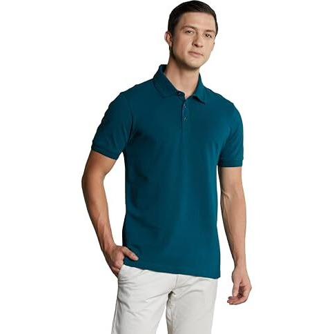 Symbol Premium Men's Cotton Stretch Solid Polo T-Shirt (Regular Fit | Pique Knit) (Teal Green_L)