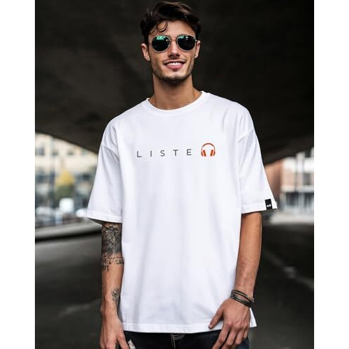 Bewakoof Men's Typography 100% Cotton T-Shirt - Oversized Fit, Round Neck, Half Sleeves White