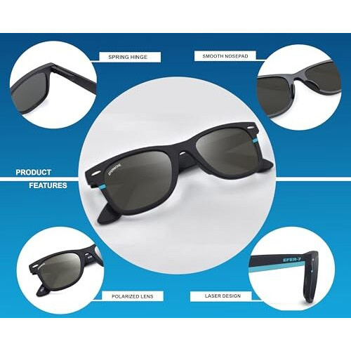 Efermone Polarized Sunglass For Men And Women With Advanced 400Nm Dual Coat Lens For Uv Protection And Vibrant Vision (Efer-7 Series),Square