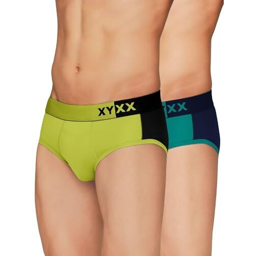 Xyxx Men's Modal Classic Relaxed Solid (Pack Of 2) (Dualist Brief Pack Of Two Combo_Navigate Iris+Lime Punch & Black_L)