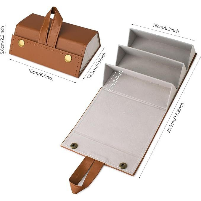 Boldstuff Travel Sunglasses Organizer Storage Organizer Holder Foldable Sunglasses Organizer Box Travel Eyewear Case With 3 Compartments For Portable Glasses With Strap-Unisex Brown