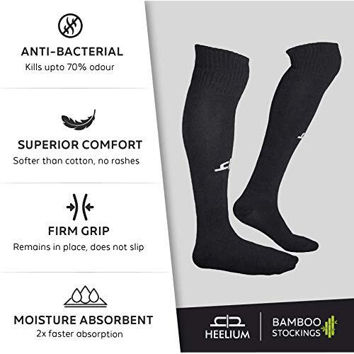 Heelium Bamboo Football Socks For Men & Women, Odour Free, Superior Grip & Cushioned Base, 3X Softer Than Cotton Stockings - Knee Length, Black