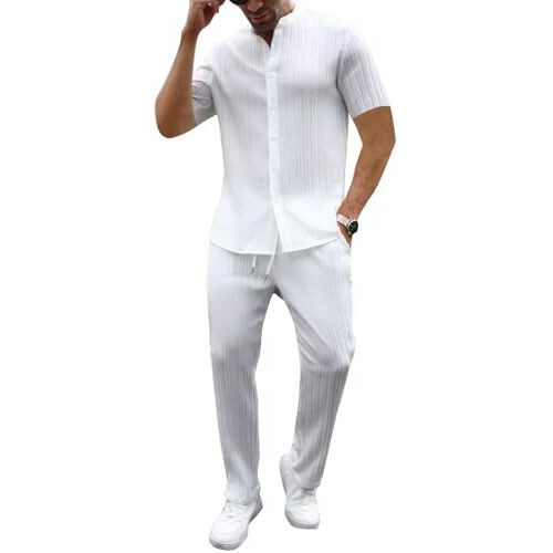Gurik MenS Night Suit Pajama Set Regular Fit For Casual Wear | Half Sleeve | Latest Stylish Loungewear Crafted With Comfort Fit For Everyday Wear(Sugarcane-Mens-Co-Ords-White-L)