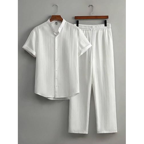 Gurik MenS Night Suit Pajama Set Regular Fit For Casual Wear | Half Sleeve | Latest Stylish Loungewear Crafted With Comfort Fit For Everyday Wear(Sugarcane-Mens-Co-Ords-White-L)