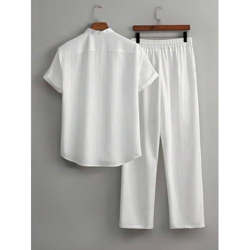 Gurik MenS Night Suit Pajama Set Regular Fit For Casual Wear | Half Sleeve | Latest Stylish Loungewear Crafted With Comfort Fit For Everyday Wear(Sugarcane-Mens-Co-Ords-White-L)
