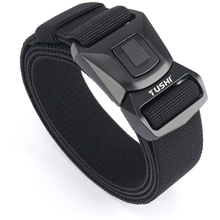 Tushi Quick Release Tactical Belt, Military Style Nylon Web Hiking Belt With Heavy Duty Seatbelt Buckle (Black, Men)
