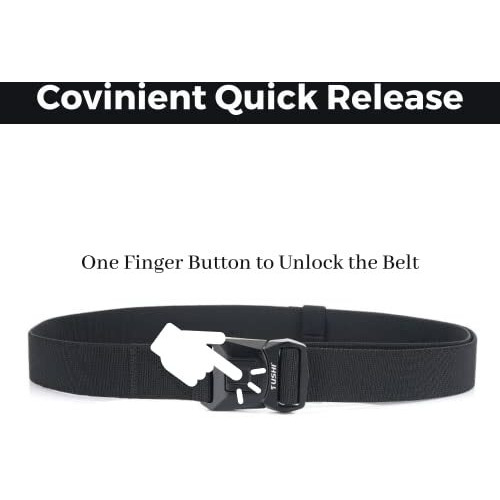Tushi Quick Release Tactical Belt, Military Style Nylon Web Hiking Belt With Heavy Duty Seatbelt Buckle (Black, Men)