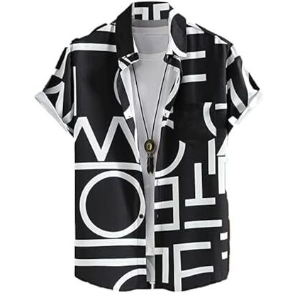Lookmark Men's Cotton Blend Printed Stitched Half Sleeve Shirt (Printed_Shirt_Adam_Black-L)