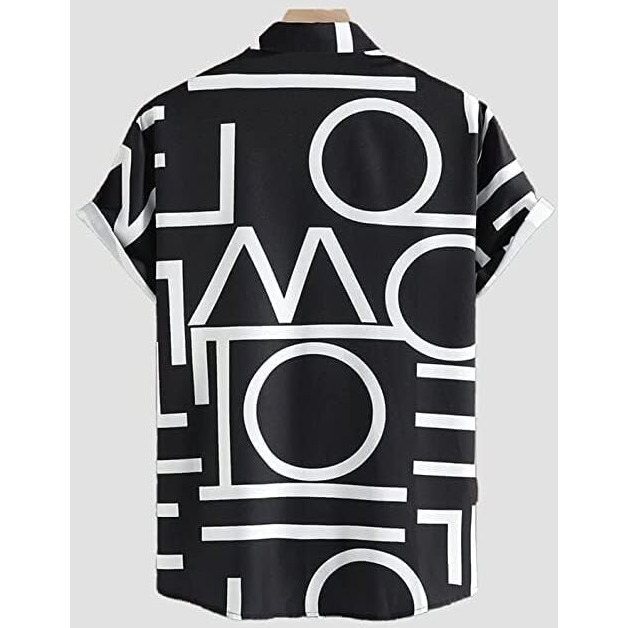 Lookmark Men's Cotton Blend Printed Stitched Half Sleeve Shirt (Printed_Shirt_Adam_Black-L)