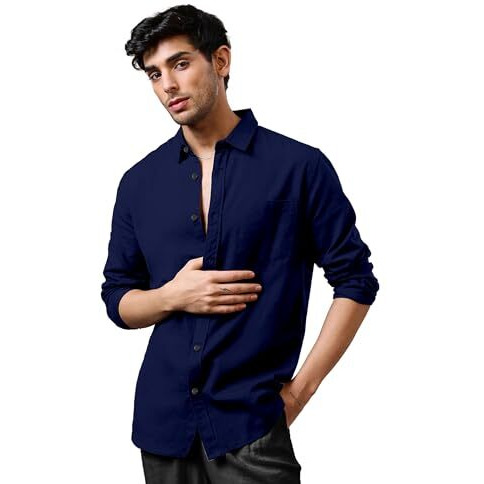 Impression Fab Men's Classic Long Sleeve Button-Down Shirt, Casual Cotton (In, Alpha, L, Navy Blue)