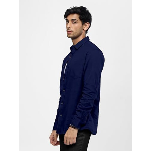 Impression Fab Men's Classic Long Sleeve Button-Down Shirt, Casual Cotton (In, Alpha, L, Navy Blue)