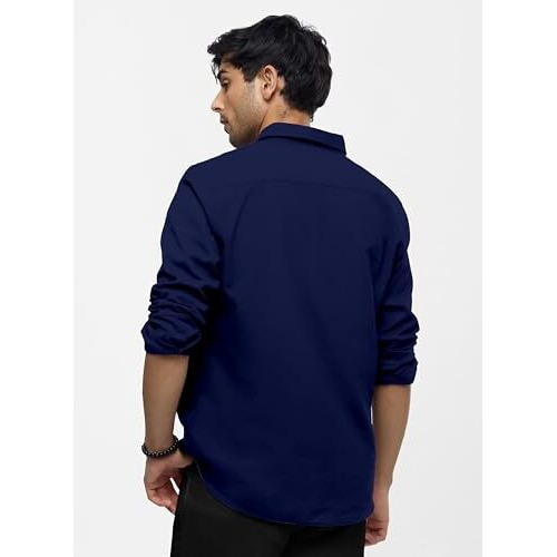 Impression Fab Men's Classic Long Sleeve Button-Down Shirt, Casual Cotton (In, Alpha, L, Navy Blue)