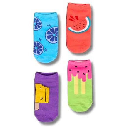 Thela Gaadi Pure Cotton Printed Funky Socks For Men & Women (Pack Of 4) | Unisex, Low Cut Ankle Length | Summer Prints Socks | Odour Free, Breathable, Adaptive Fit