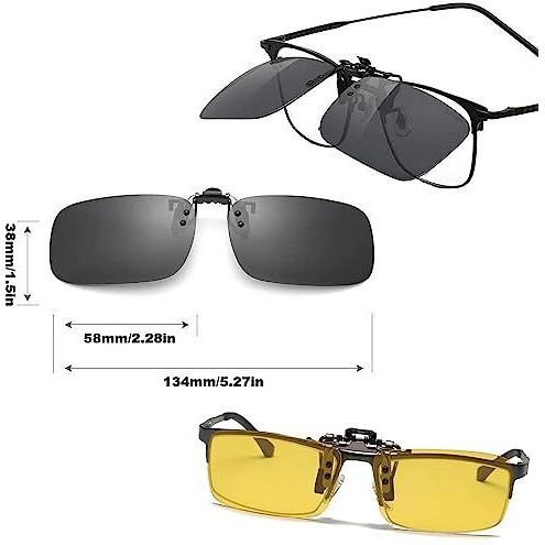 Fapiwen Clip On Sunglasses Unisex-Adult Clip-On Flip Up Metal Clip Rimless Oval Polarized Sunglasses, Anti Glare Glasses For Driving Fishing Riding (Black+Yellow) (Large)