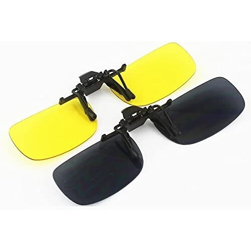 Fapiwen Clip On Sunglasses Unisex-Adult Clip-On Flip Up Metal Clip Rimless Oval Polarized Sunglasses, Anti Glare Glasses For Driving Fishing Riding (Black+Yellow) (Large)