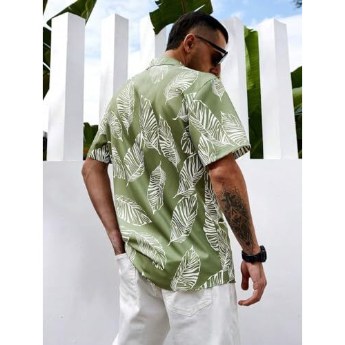 Lookmark Men's Vibrant Printed Half Sleeve Loose Fit Casual Shirt In Cotton Blend  Perfect For Beach Days, Everyday Comfort, And Effortless Style (Az-Lm-Og-Printed Shirt Breeze-M) Green