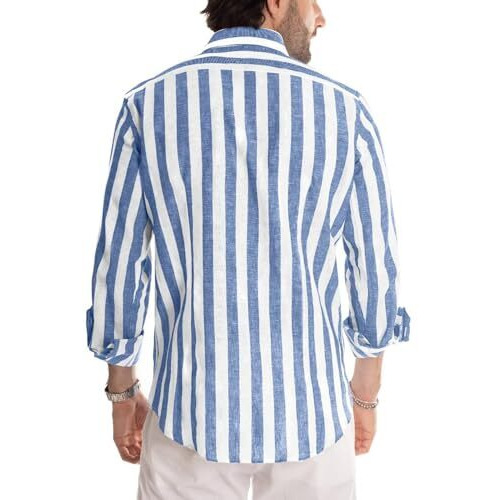Be Active Men's Casual Linen Blend Stripes Regular Fit Shirt || Casual Shirts For Men || Men Casual Shirt || Casual Wear Shirts (Rf0024 9 L) Blue