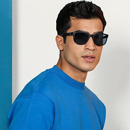 Vincent Chase Eyewear By Lenskart | Full Rim Square | Polarized And 100% Uv Protected Sunglasses | Men & Women | Medium | La S13166 Blue Black - Pack Of 1