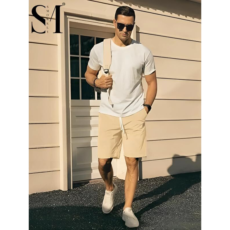 Smowkly Men's Premium Polycotton Casual Ribbed Shorts || Elastic & Drawstring Waist With 2 Pocket || Loose Fit Lightweight Burmuda Perfect For Workout, Beach & Summer (1653_Ck_M)