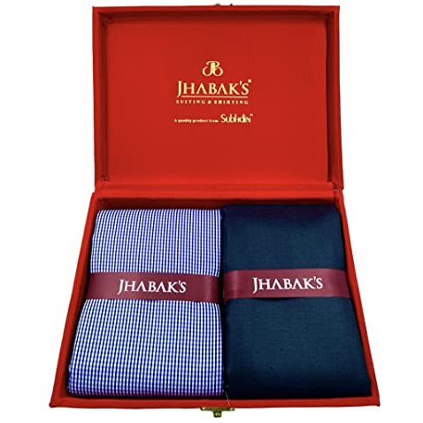 Jhabak's Checkered Shirt And Trouser Fabric 20 - Polycotton Material - 2.25M Shirt Cloth - 1.20M Pant Piece For Men (Very Small Blue And White Checks)