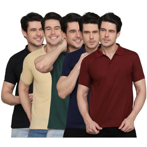 Inkkr Men's Regular Fit Polo Neck T-Shirt Combos (Pack Of 5)(Blk,Beg,Grn,Nvy,Mrn-Xl)