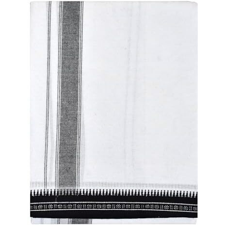 Tuni Mani Rudhratcha Border Men's Cotton Single Dhoti/Length 2.0Meter, Height 1.24Meter (White)