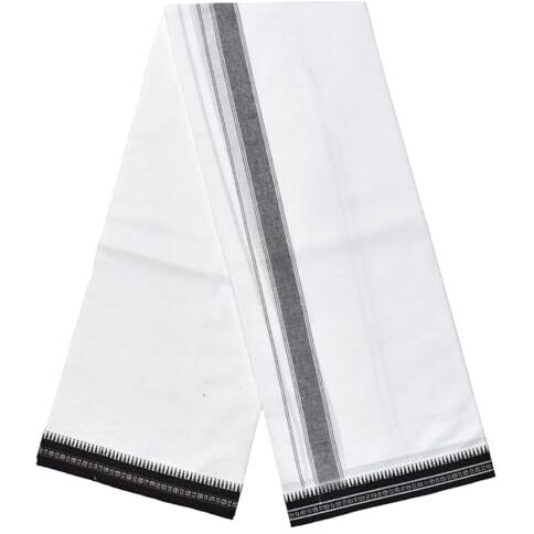 Tuni Mani Rudhratcha Border Men's Cotton Single Dhoti/Length 2.0Meter, Height 1.24Meter (White)