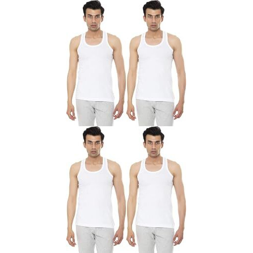 Vip Bonus Men's Cotton Sleeveless Vest (White, 90 Cm) - Pack Of 4, Regular Fit