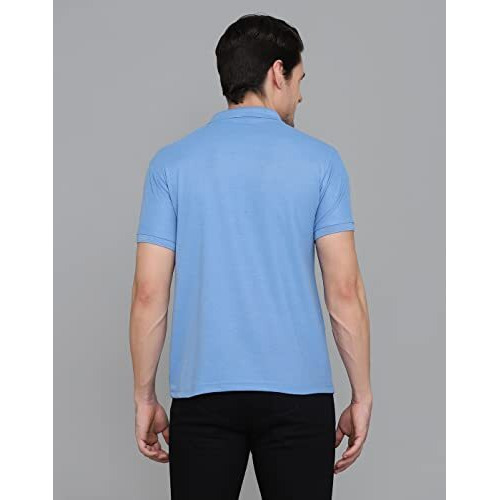 Inkkr Men's Polo Neck Half Sleeve Cotton Blend T-Shirt With Pocket (Sky)