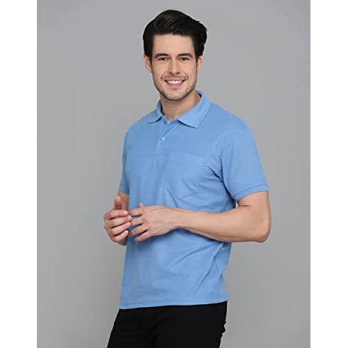 Inkkr Men's Polo Neck Half Sleeve Cotton Blend T-Shirt With Pocket (Sky)