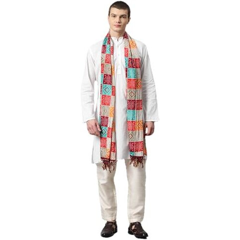 Weavers Villa Cotton Woven Printed Dupatta For Men (Multicolor), 2.20 Mtrs