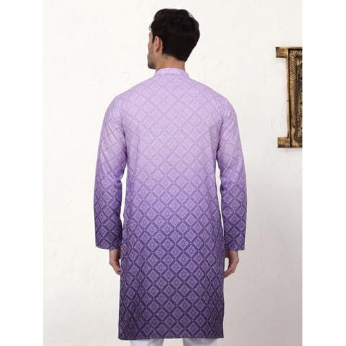 Jompers Men's Purple Ombre Pure Cotton Straight Kurta (Purple, L)