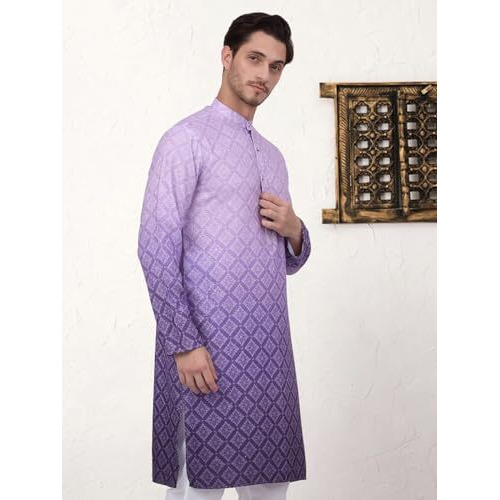 Jompers Men's Purple Ombre Pure Cotton Straight Kurta (Purple, L)