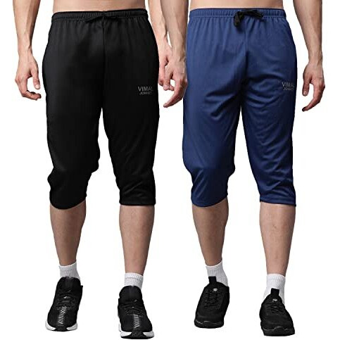 Mack Jonney Dryfit Lycra Solid Multicolor 3/4Th Capri For Men (Pack Of 2)-Dryfit_D13_Blk_Blu_02-M