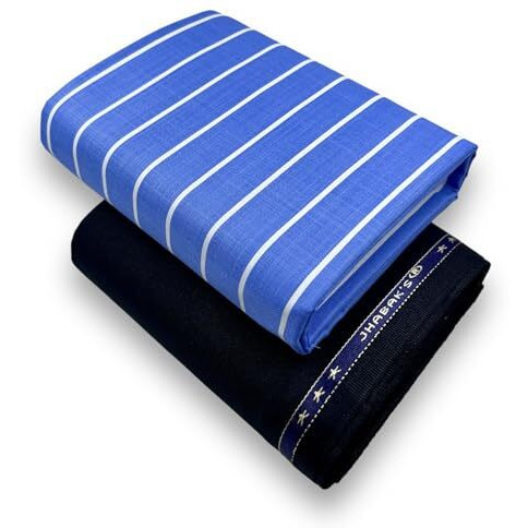 Jhabak's Unstitched Premium Strip Cotton Blend Shirt & Trouser Fabric - 2.35M Shirt Cloth - 1.30M Pant Piece (W6)