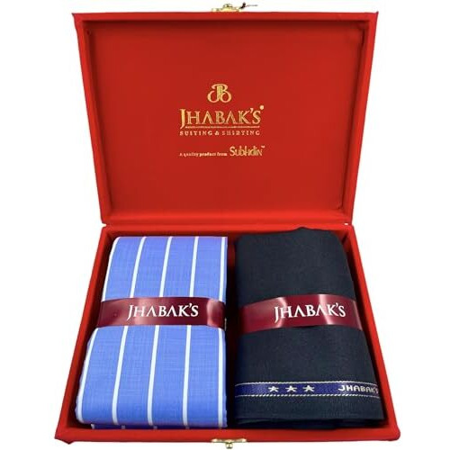 Jhabak's Unstitched Premium Strip Cotton Blend Shirt & Trouser Fabric - 2.35M Shirt Cloth - 1.30M Pant Piece (W6)