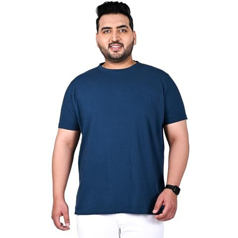 Bigbanana Plus Size Solid Men's Round Neck T-Shirt (Tony-Navy,Navy Blue,3Xl)