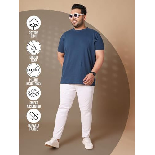 Bigbanana Plus Size Solid Men's Round Neck T-Shirt (Tony-Navy,Navy Blue,3Xl)