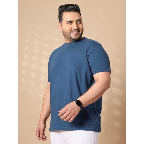 Bigbanana Plus Size Solid Men's Round Neck T-Shirt (Tony-Navy,Navy Blue,3Xl)