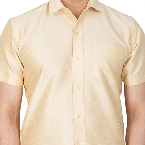 Vastramay Vm Mens Silk Blend Gold Shirt - Effortless Style For Everyday Comfort | Ethnic South Indian Silk Shirt Half Sleeves | Modern Designs And Contemporary Fit_Vasmshgo001_42