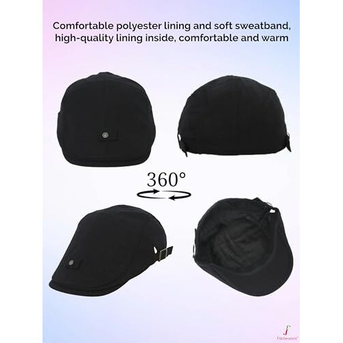 Fabseasons Cotton Ivy Flat Golf Cap Newsboy Hat Gatsby Hat, Black,Free Size