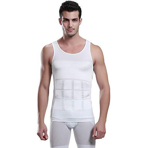 Ada MenS Slimming Body Shaper Vest Shirt Abs Abdomen Slim Stretchable Tummy Tucker Vest (White) - Medium
