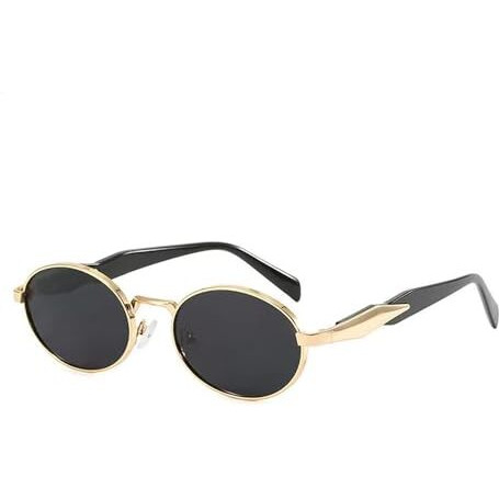 Dervin Retro Oval Sunglasses For Men & Women | Metal Frame | Uv400 Protection | Durable, Stylish & Trending Shades (Gold-Black)