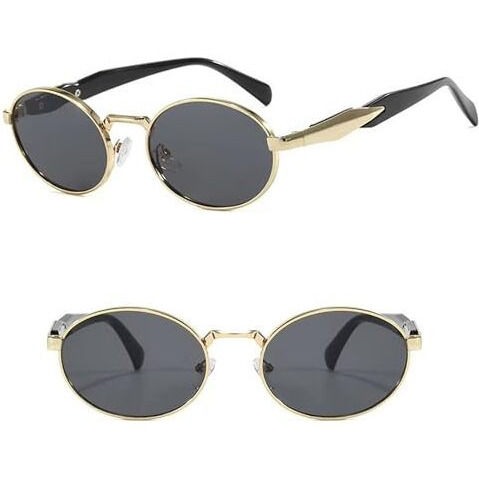 Dervin Retro Oval Sunglasses For Men & Women | Metal Frame | Uv400 Protection | Durable, Stylish & Trending Shades (Gold-Black)