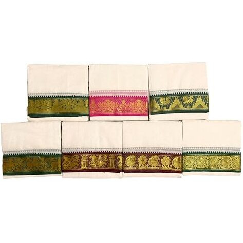 Prakasam Cotton Mens Panchakacham 9X5 Unbleached Cotton Colour Dhoti + Towel Set (Off White)