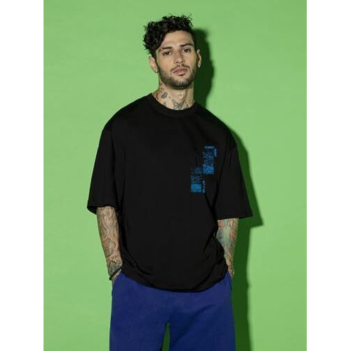 Bewakoof Men's Graphic Printed Oversized Fit T-Shirt_620199_Black_L