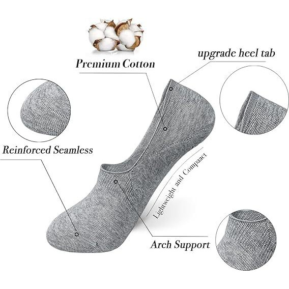 Zensoo Premium No Show Socks For Men  Pack Of 4  Soft Cotton, Invisible, Anti-Slip, Breathable & Moisture-Wicking, Ideal For Loafers & Dress Shoes, Black, Dark Grey, Navy Blue & Grey