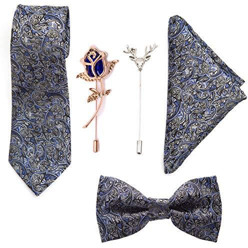 To The Nines Men's Blue Microfiber Tie, Pocket Square, Bow Tie & Lapel Pins