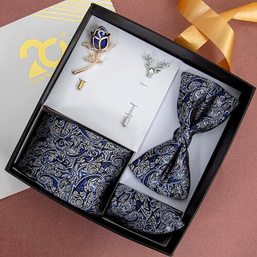 To The Nines Men's Blue Microfiber Tie, Pocket Square, Bow Tie & Lapel Pins