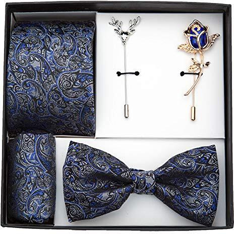 To The Nines Men's Blue Microfiber Tie, Pocket Square, Bow Tie & Lapel Pins